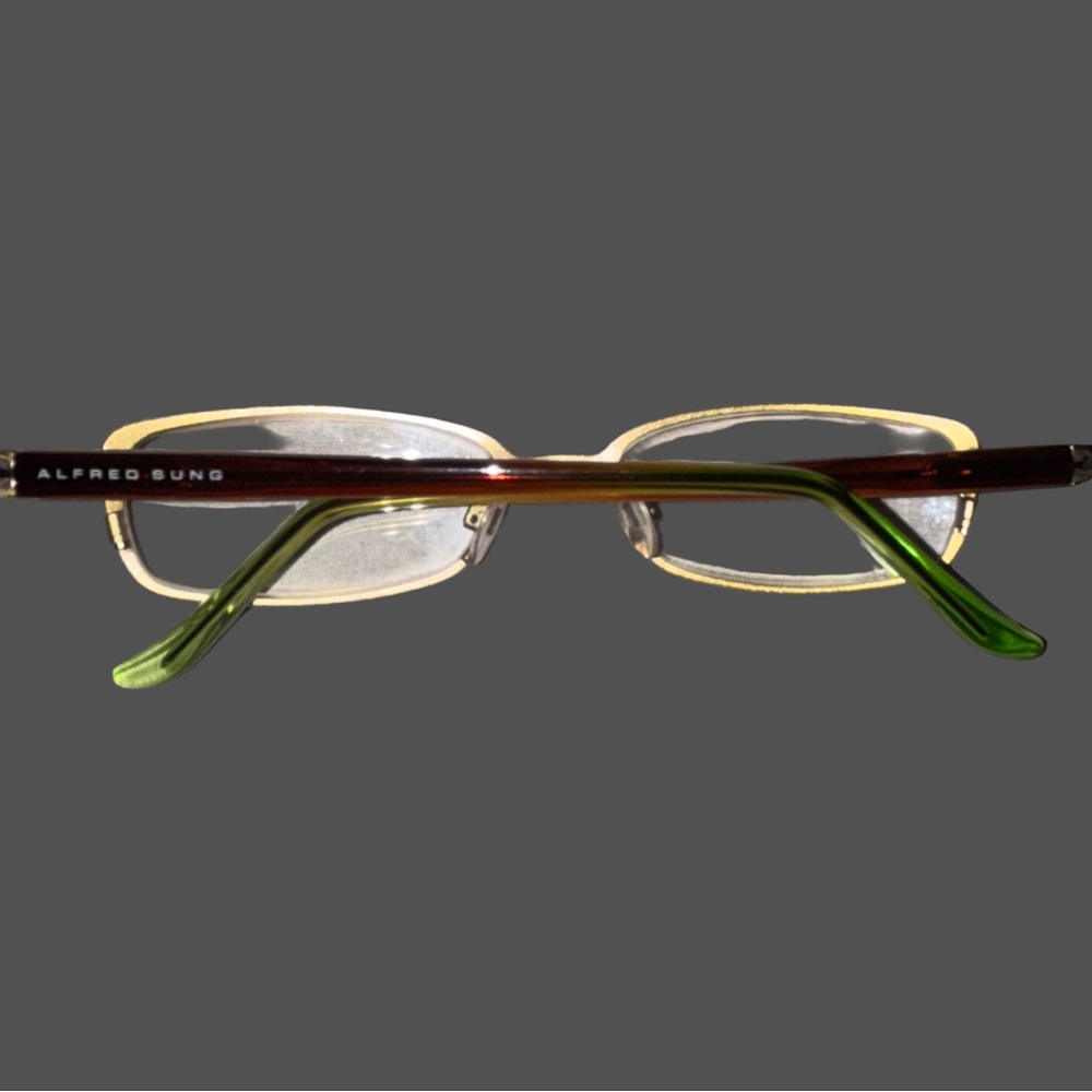 Alfred Sung Gold & Burgundy Red Eyeglasses